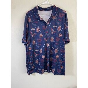 IronWood Polo Shirt Mens XL Navy Blue Patriotic Born Free 1776 Eagle 4th of July